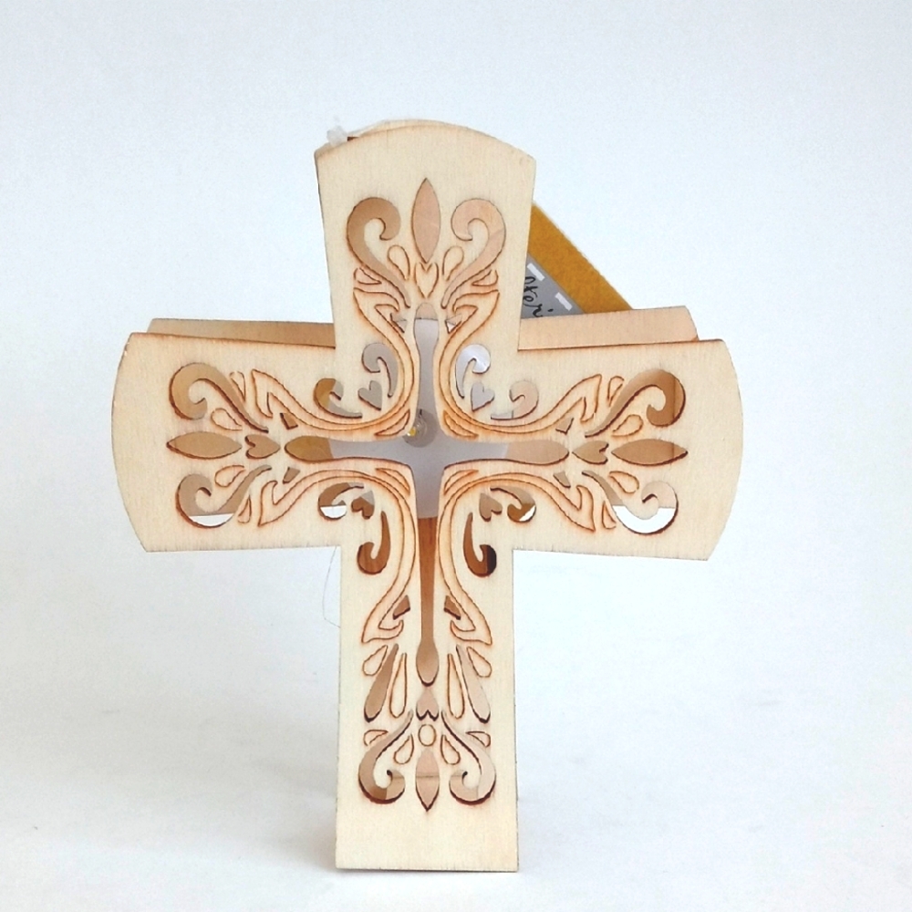 Wooden Decorative Cross With Led Light Perfect for Crafts and Family Fun!